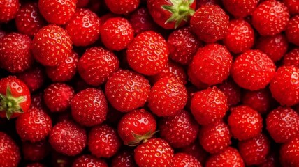 a lot of ripe juicy shiny red strawberries Generative AI