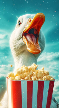 goose in the cinema atching a movie premiere. Recreation and television, a creative idea. Film screening, generative ai