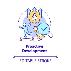 Proactive development concept icon. Planning ahead. Drive growth. Business growth. Latest trend. Product strategy abstract idea thin line illustration. Isolated outline drawing. Editable stroke