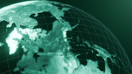3D render of indonesia globe map, Technology and Futuristic blue green line glowing Earth Background