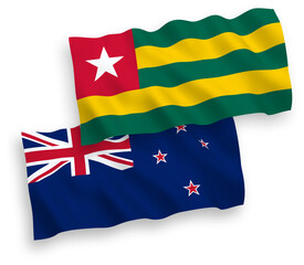 Flags of Togolese Republic and New Zealand on a white background