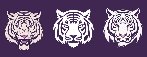 Purple tiger head image logo set vector illustration