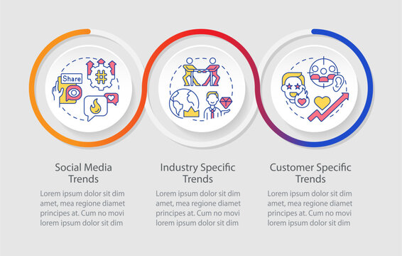 Trends categories loop infographic template. Business strategy. Data visualization with 3 steps. Editable timeline info chart. Workflow layout with line icons. Myriad Pro-Regular font used