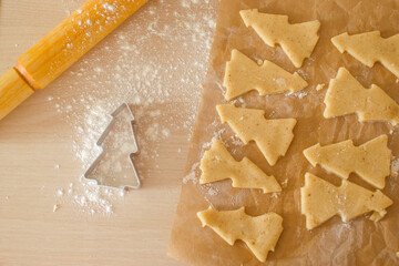Cookies in the shape of a Christmas tree. Homemade cookies for Christmas