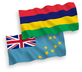 Flags of Tuvalu and Republic of Mauritius on a white background