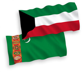 Flags of Turkmenistan and Kuwait on a white background