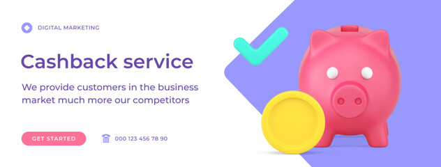 Cashback service commercial banking money refund for shopping social media banner 3d icon vector