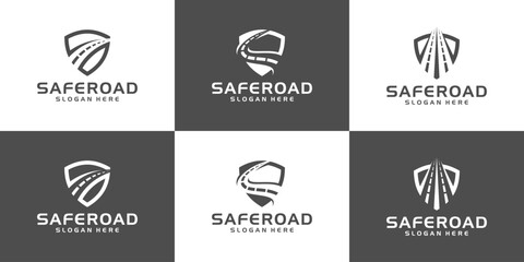 Collection of safe road logo. shield with road graphic design vector illustration. Symbol, icon, creative.