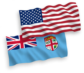 Flags of Republic of Fiji and America on a white background