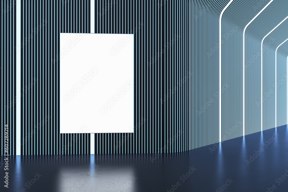 Aufkleber modern futuristic blue corridor with empty white mock up banner, reflections. designs concept. 3d re