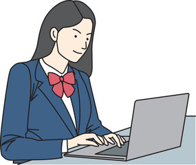 Oriental female student using a laptop computer