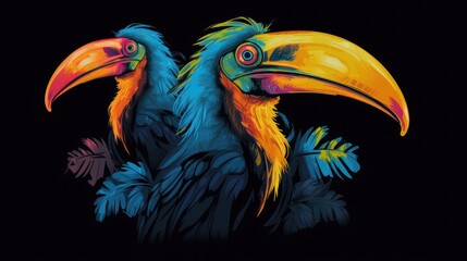 Obraz na płótnie Canvas Animal silhouette hornbill , t-shirt design. A beautiful colorful and wonderful creation. Isolated black background. Generative AI