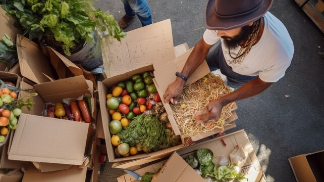 A Male Volunteer Delivers Food And Vegetables To People In Need Generative AI