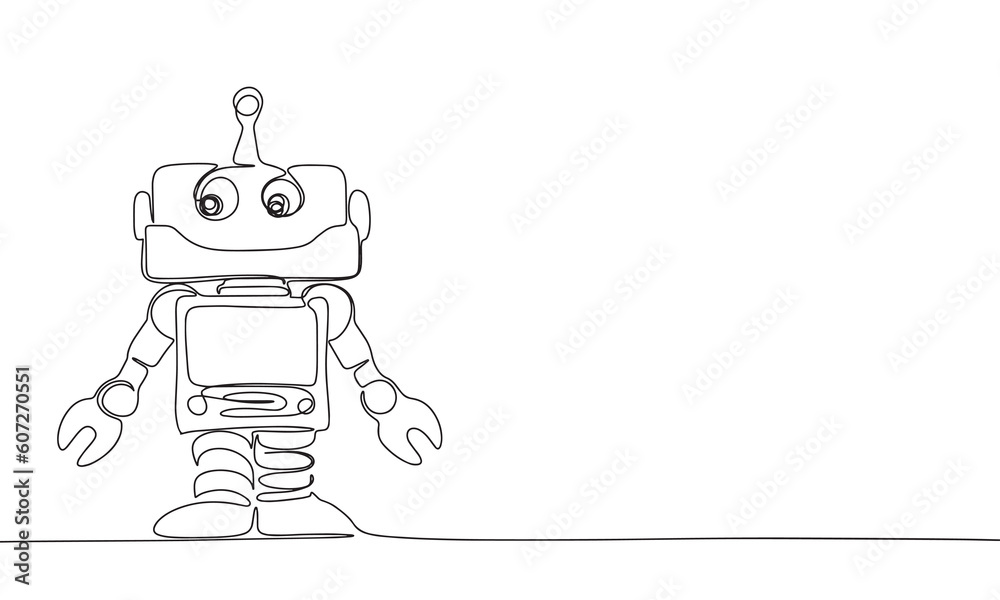 Wall mural retro robot isolated on white background. line art robot toy. one line continuous vector illustratio
