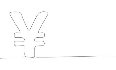 Yen or yuan sign isolated on white background. Line art yuan, yen sign. One line continuous vector illustration. 