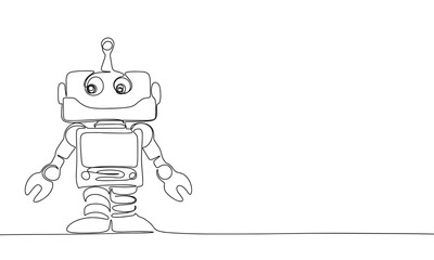 Retro robot isolated on white background. Line art robot toy. One line continuous vector illustration. 