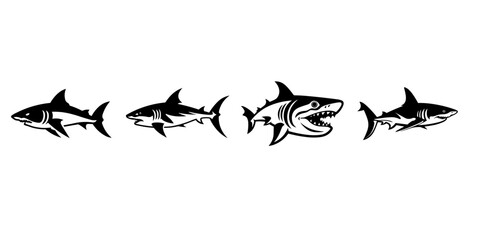 set of shark logo designs black and white vector