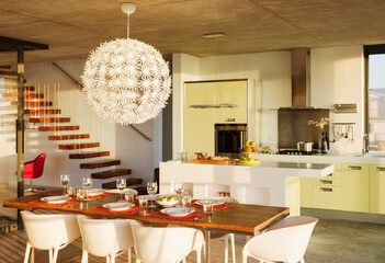 Set table in modern dining room