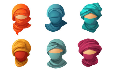 ui set vector illustration of head scarf turban isolated on white background