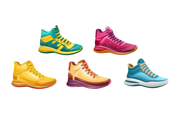 ui set vector illustration of colorful summer sneakers isolated on white background