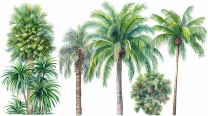 Fototapeta na wymiar Watercolor tropical trees set Generative AI