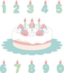 いちごのデコレーションケーキとろうそくのセット