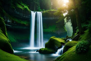 Fototapeta na wymiar breathtaking waterfall nestled in a lush green forest