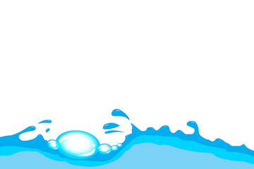 Vector and illustration. Blue water and bubbles (big and small) splash on white background.