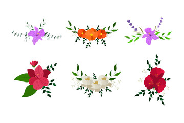 set of flowers wreath