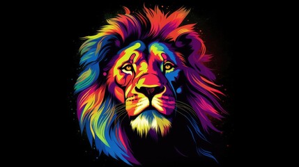 Plakat Animal silhouette lion , t-shirt design. A beautiful colorful and wonderful creation. Isolated black background. Generative AI
