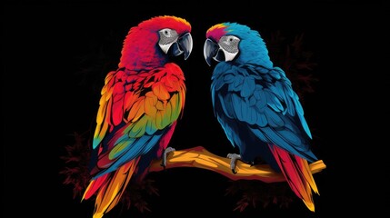 Fototapeta na wymiar Animal silhouette parrot , t-shirt design. A beautiful colorful and wonderful creation. Isolated black background. Generative AI