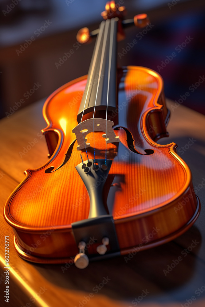 Poster violin, emphasizing the elegant curves and fine craftsmanship of the instrument, evoking a sense of 
