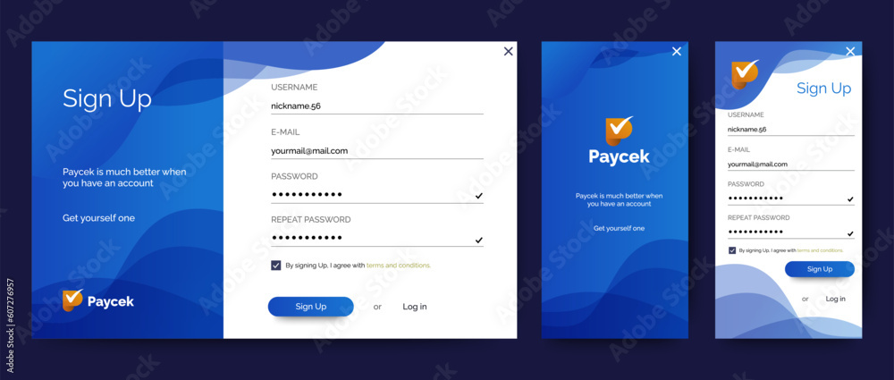 Poster set of sign up and sign in forms. blue gradient. registration and login forms page. professional web