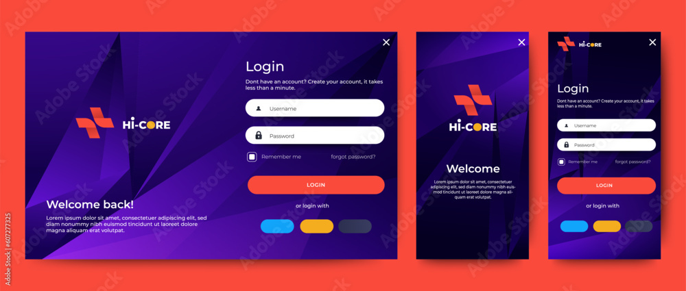 Poster set of sign up and sign in forms. blue gradient. mobile registration and login forms page. professio