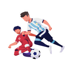 Illustration of a friendly match between Indonesia and Argentina are fighting for the ball.