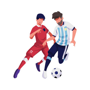 Illustration of a friendly match between Indonesia and Argentina, player number 22 jersey.