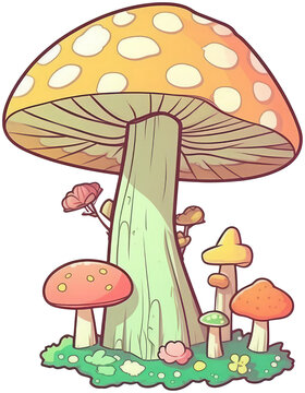 Mushroom sticker transparent illustration. AI Generated.