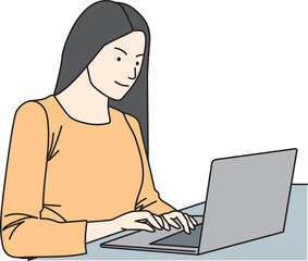 Casually dressed oriental woman using laptop computer