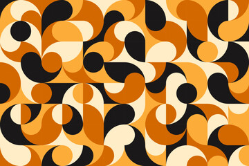 Modern geometric pattern grid of color circle shapes. Vector background of abstract ornament with yellow, white, brown and black simple forms of geometry for textile print or tile, bauhaus backdrop