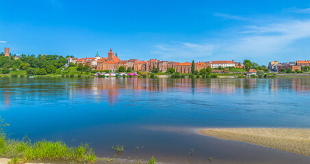 Panoramic aerial view. Old town of Grudziadz at Wisla river. Poland