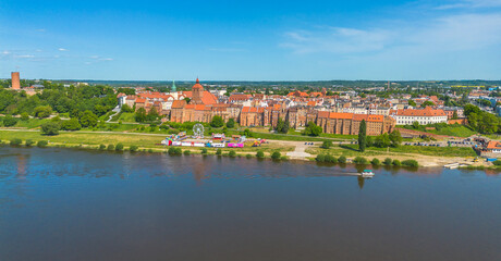Fototapeta na wymiar Panoramic aerial view. Old town of Grudziadz at Wisla river. Poland