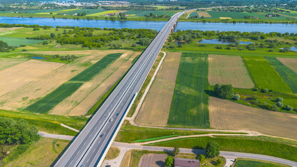 Aerial drone photo of Bridge on the River Vistula. Poland