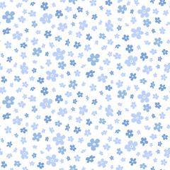 Seamless pattern of forget me not flowers on white background. Floral print