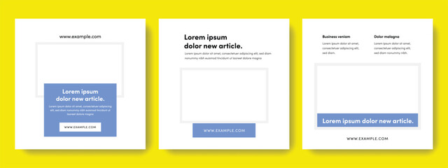 Editable business social media layouts, square templates for digital marketing, minimalistic and clean web banners with place for photo and text, copy space, for modern company, blue accent