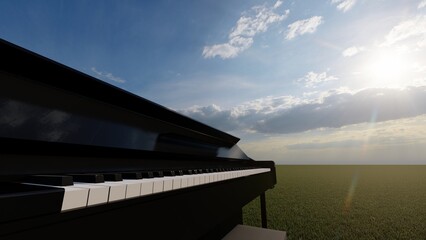 piano with nature background