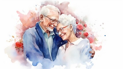Grandparents day, watercolor, background surrounded by white July 23 Generative AI