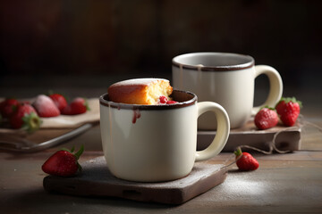 Cupcakes in a mug, microwaved, quick dessert. With Generative AI tehnology