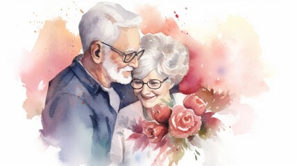 Grandparents day, watercolor, background surrounded by white July 23 Generative AI