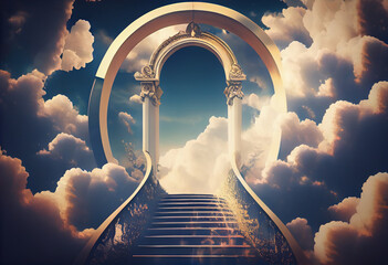 Heavens gate to heaven end of life. Stairway to Heaven. Religious background. Generate Ai. - obrazy, fototapety, plakaty