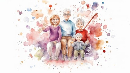 Grandparents day, watercolor, background surrounded by white July 23 Generative AI